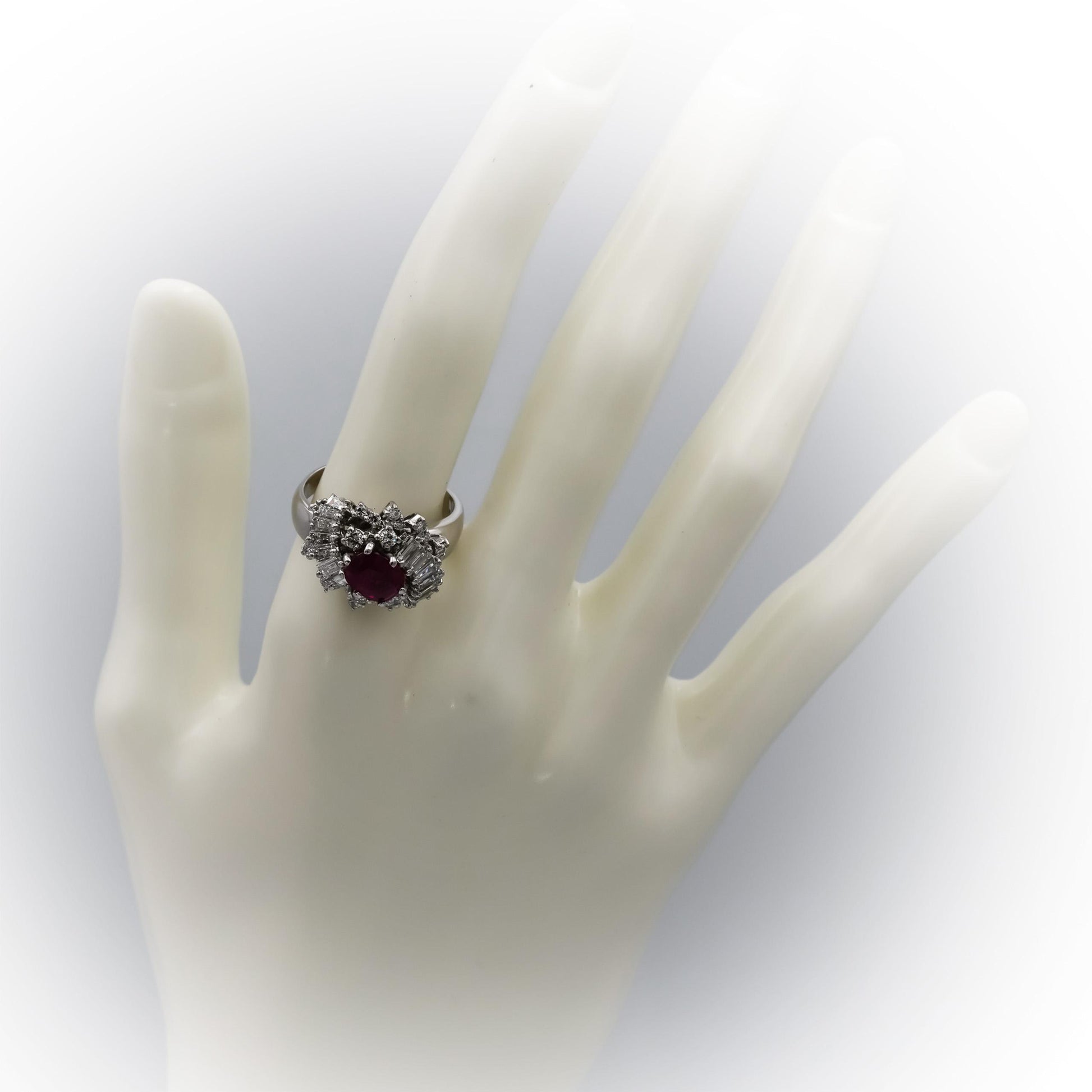 14k White Gold VS Diamond and Ruby Cluster Cocktail Ring 3.0CT Size 7.75