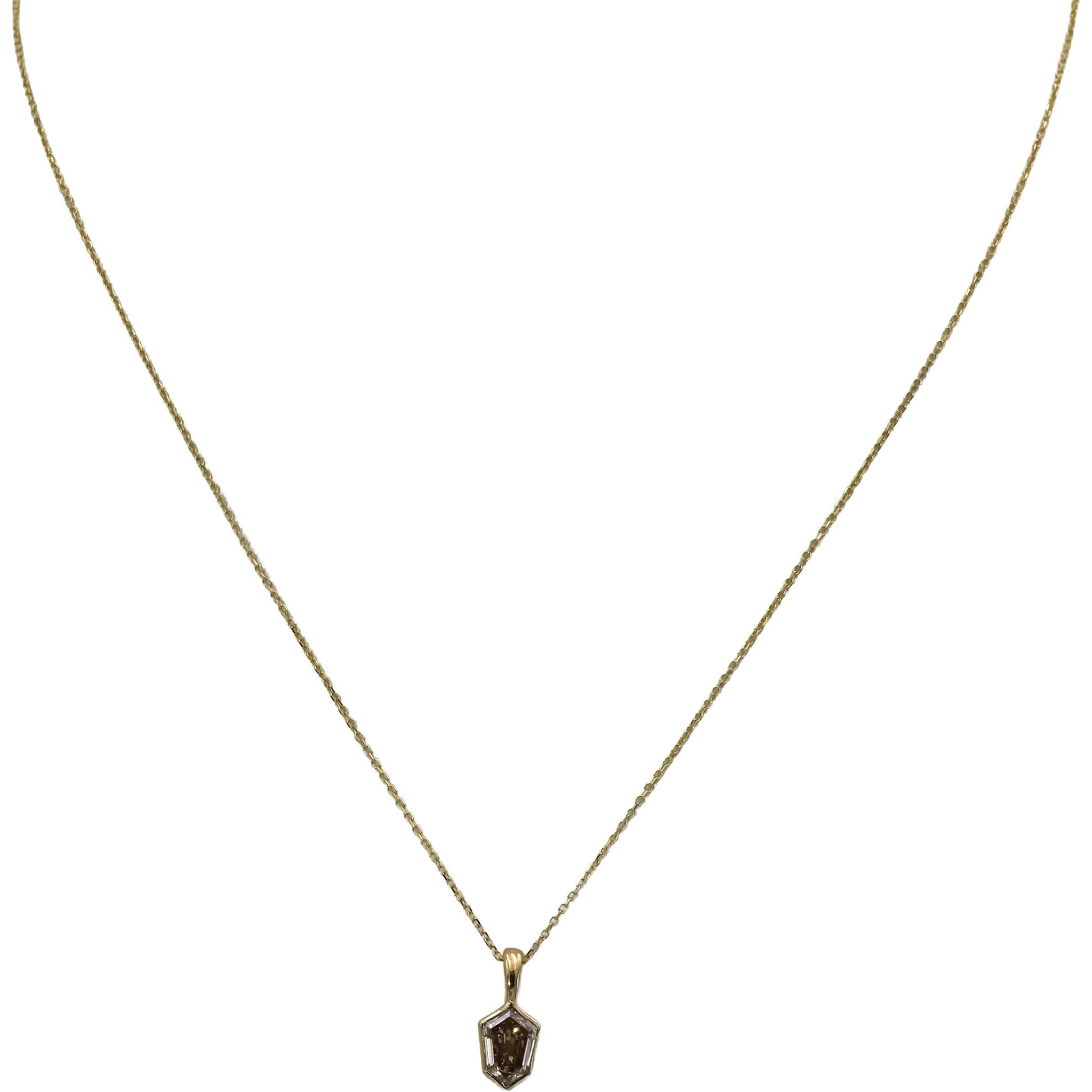 14k Yellow Gold Shield Cut Bezel Set Diamond Solitaire Pendant Necklace 1.03CT