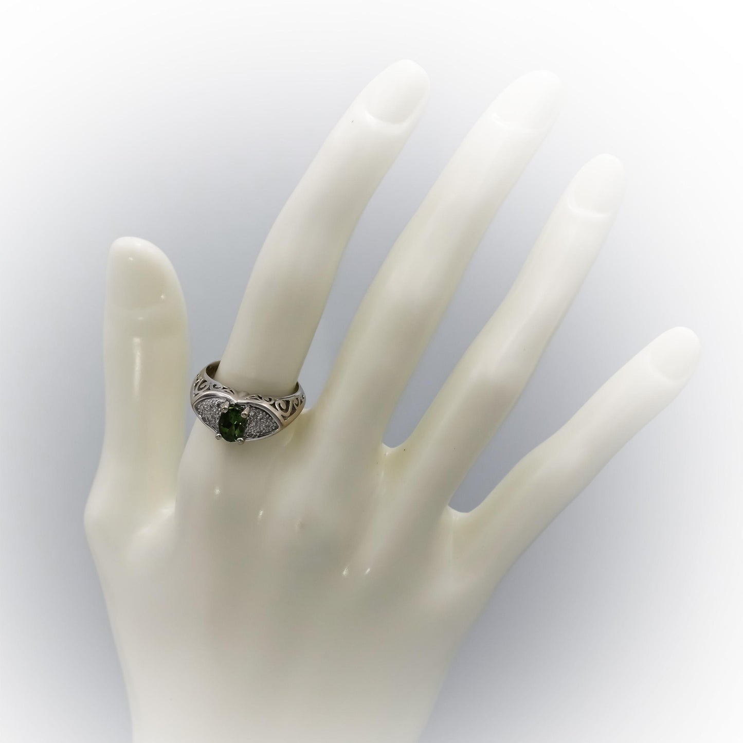 Vintage Antique 14k White Gold VS Diamond and Tourmaline Ring 0.87CT Size 7
