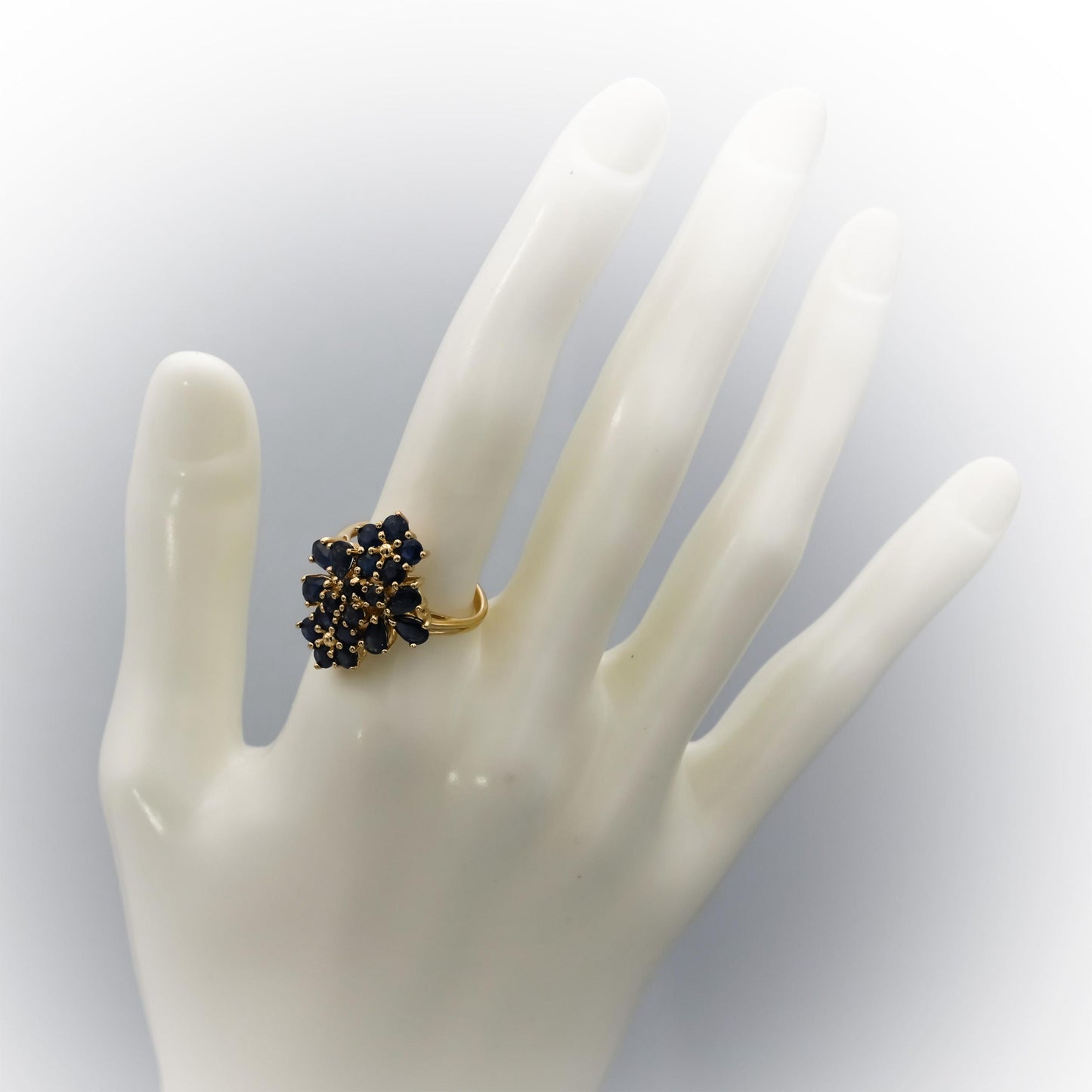 14k Yellow Gold Pear and Round Blue Sapphire Cluster Cocktail Ring 2.0CT Size 8