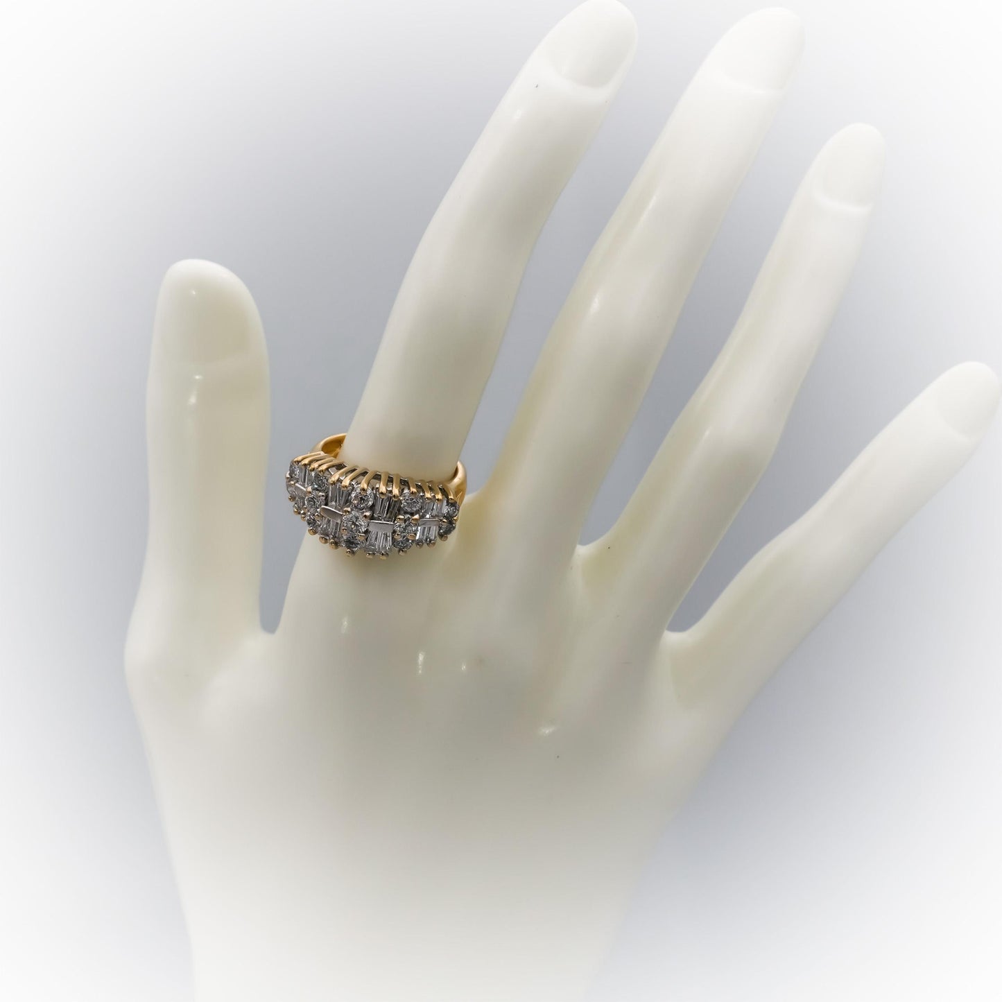 14k Yellow Gold Round and Baguette Diamond Cluster Ring 2.0CT Size 7.25