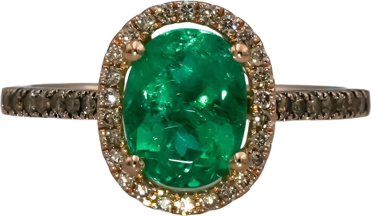 LE VIAN 14k Rose Gold Emerald and Diamond Cocktail Ring 2.26CT Size 7