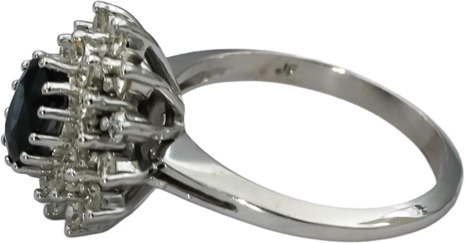 14k White Gold Round Diamond and Oval Sapphire Cocktail Ring 1.10CT Size 7