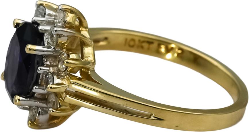 10k Yellow Gold Diamond and Amethyst Halo Cocktail Ring 1.25CT Size 6