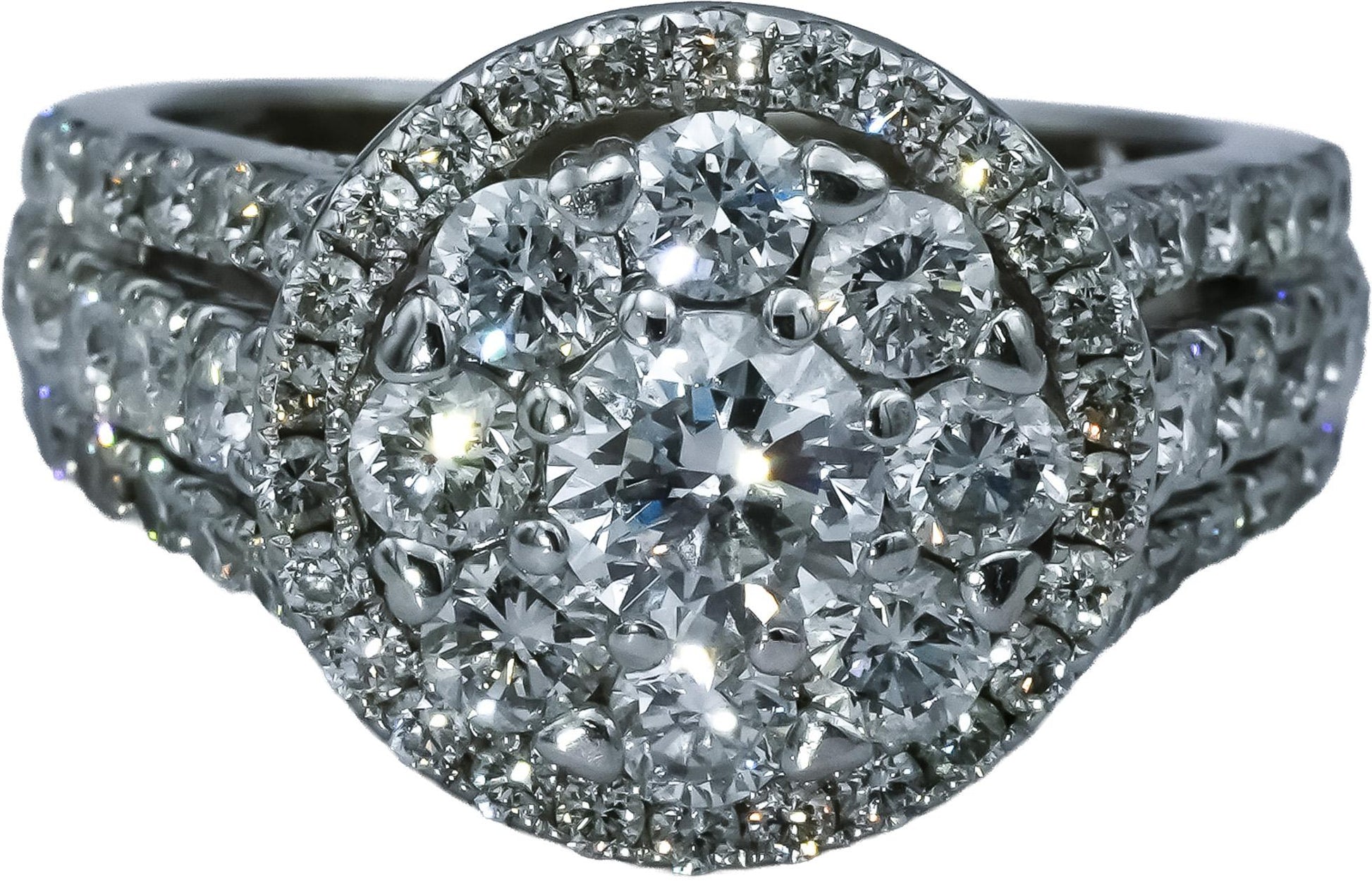 10k White Gold VS Round Lab-Grown Diamond Cluster Ring 3.0CT Size 7