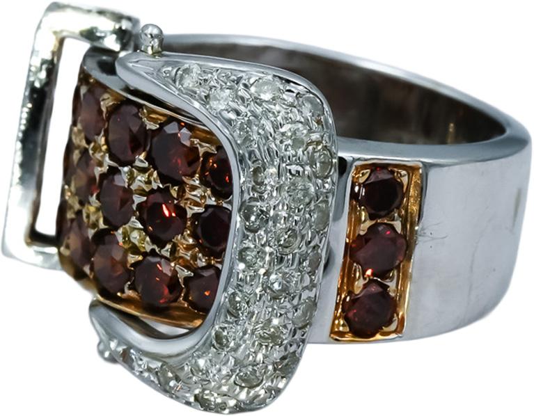 14k White Gold VS White and Irradiated Orange Diamond Buckle Ring 2.0CT Size 6