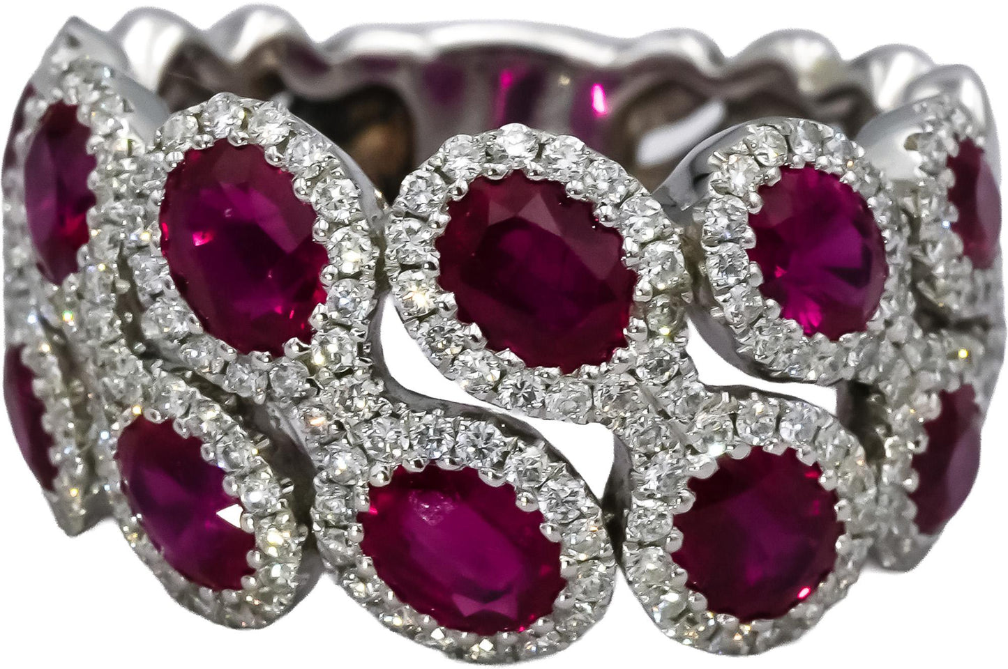 14k White Gold Round Diamond Oval Ruby Band Ring 4.71CT Size 7.5