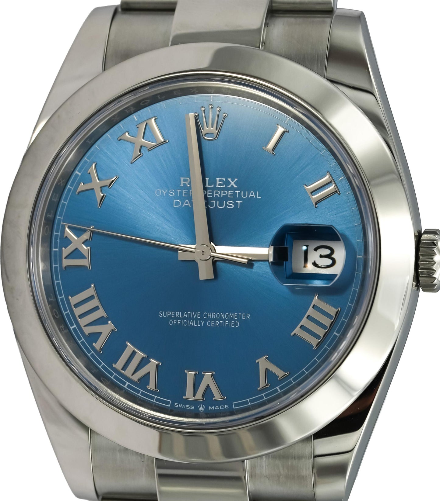 ROLEX Stainless Steel Datejust 41 Azzuro Blue Dial Automatic Watch Ref 126300