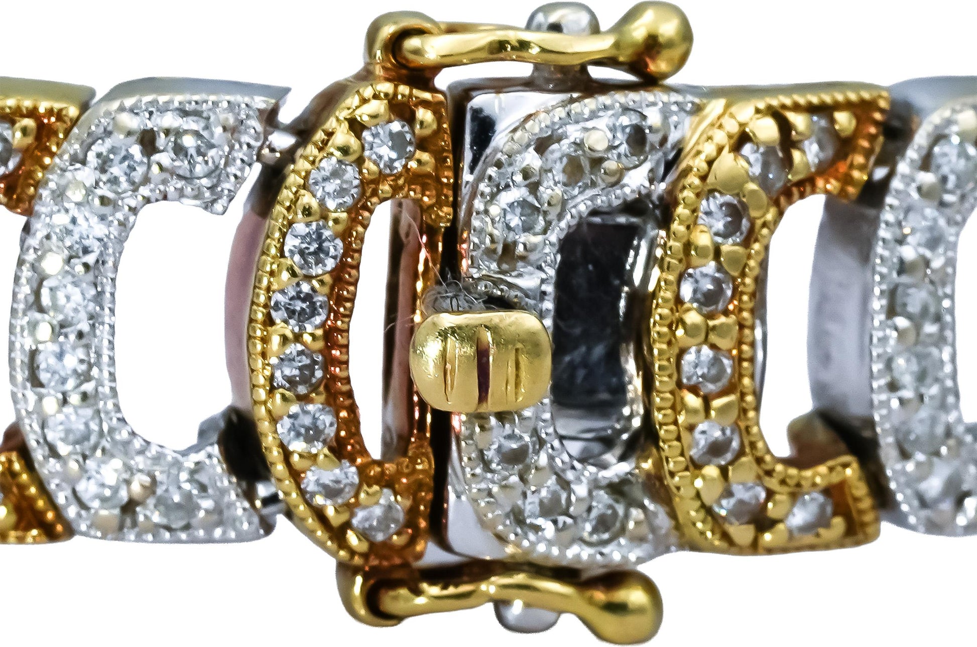 18k Yellow and White Gold Round Diamond Fancy Link Bracelet 2.0CT