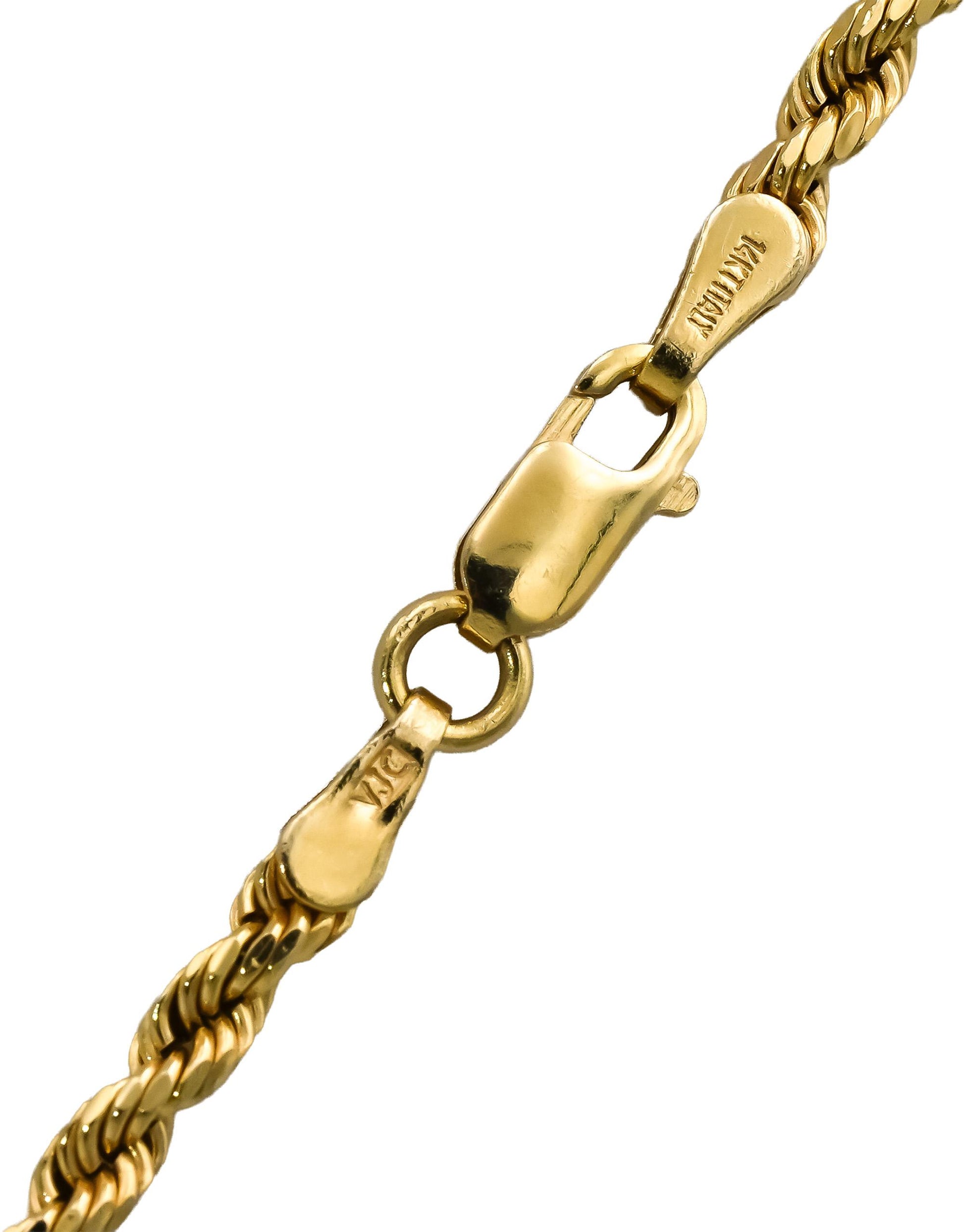 14k Yellow Gold Rope Chain Necklace 2.2mm Wide/19.75in Long