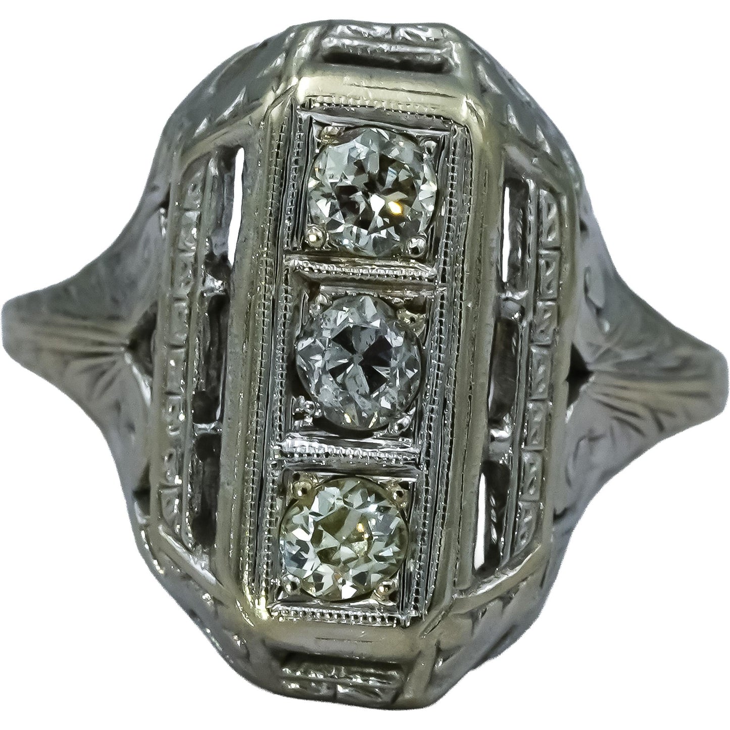 14k White Gold Round Diamond Three Stone Ring 0.50CT Size 5.25