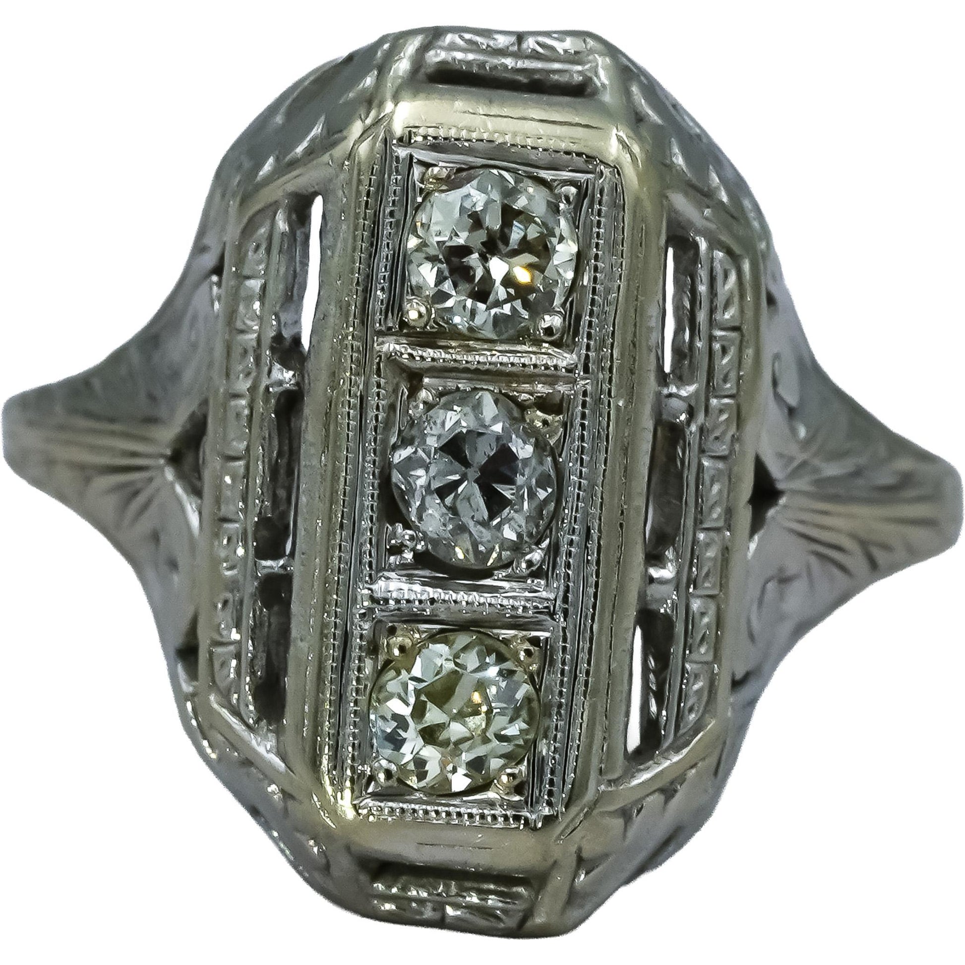 14k White Gold Round Diamond Three Stone Ring 0.50CT Size 5.25