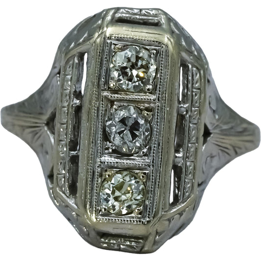 14k White Gold Round Diamond Three Stone Ring 0.50CT Size 5.25