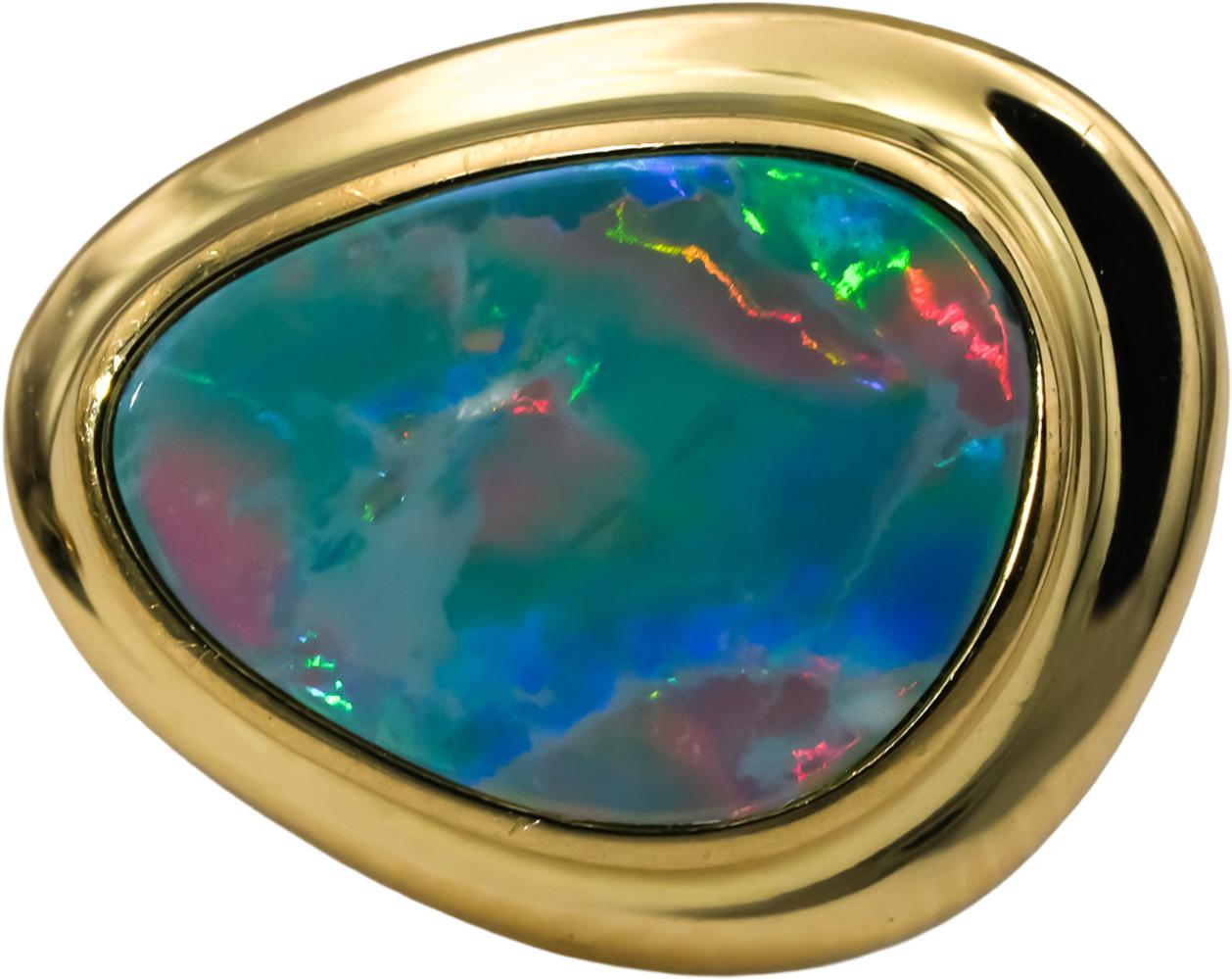 14k Yellow Gold Cabochon Opal Stud Earrings