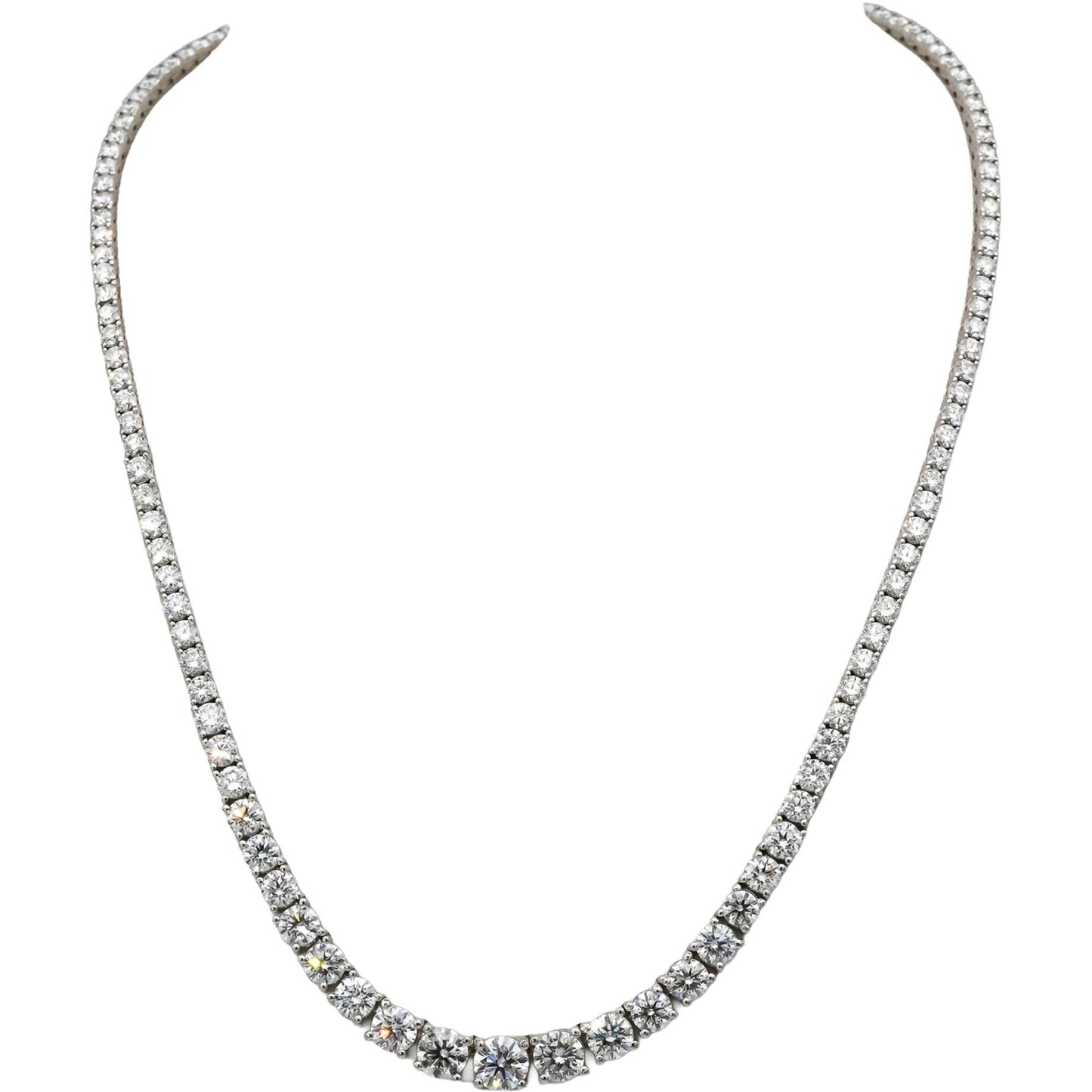 GIA 14k White Gold VS Round Diamond Graduated Riviera Necklace 17.07CT