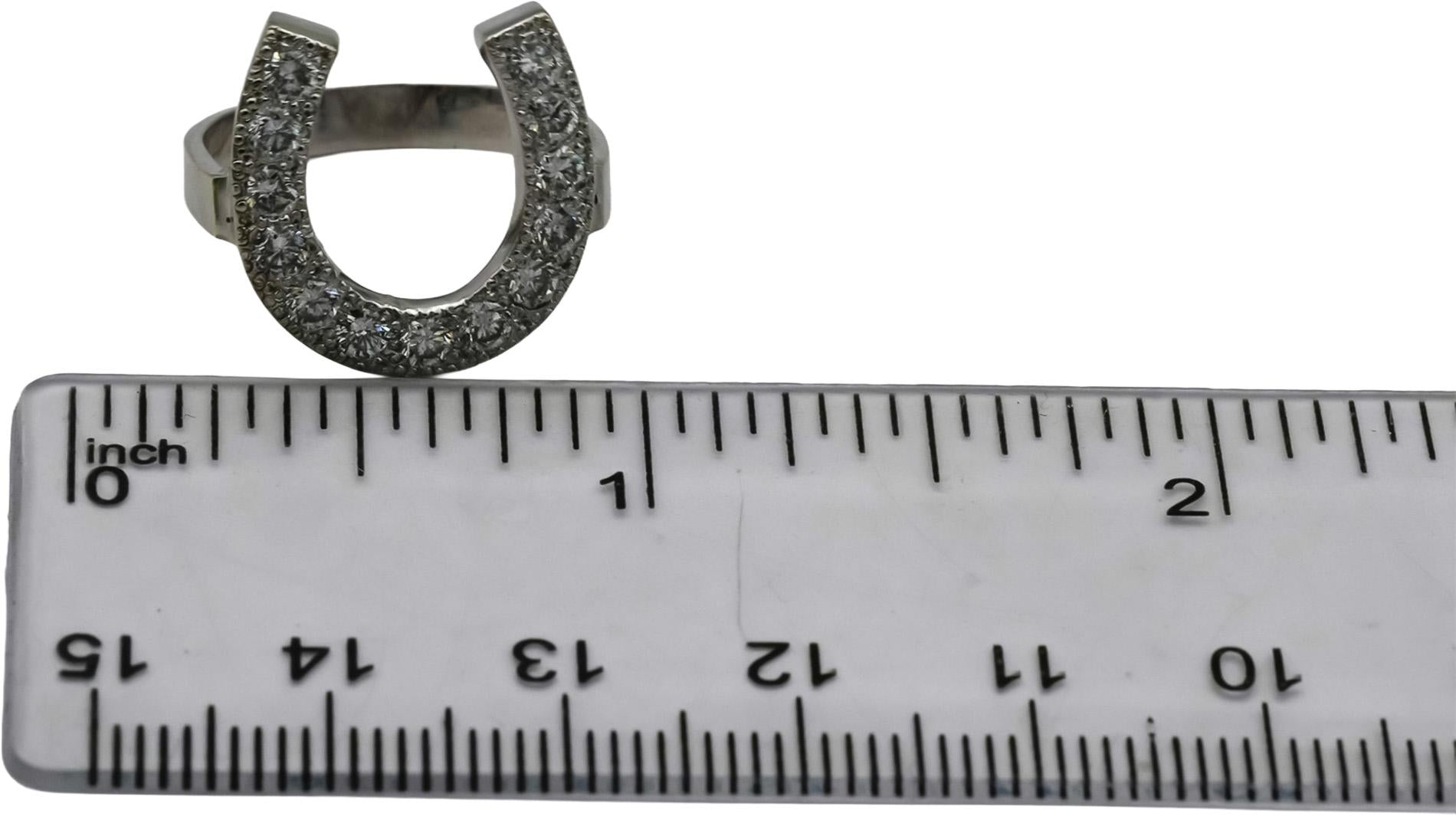 14k White Gold Round Diamond Horse Shoe Ring 0.75CT Size 4.75