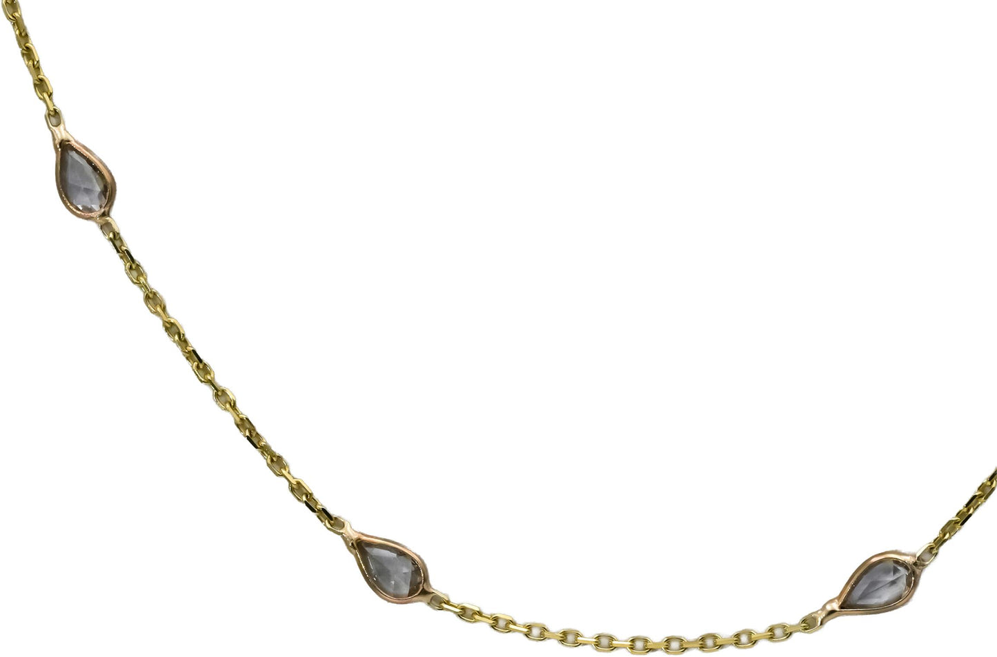 14k Yellow Gold Pear Shape Rose Cut Diamond By The Yard Necklace 1.17CT 13 Piece