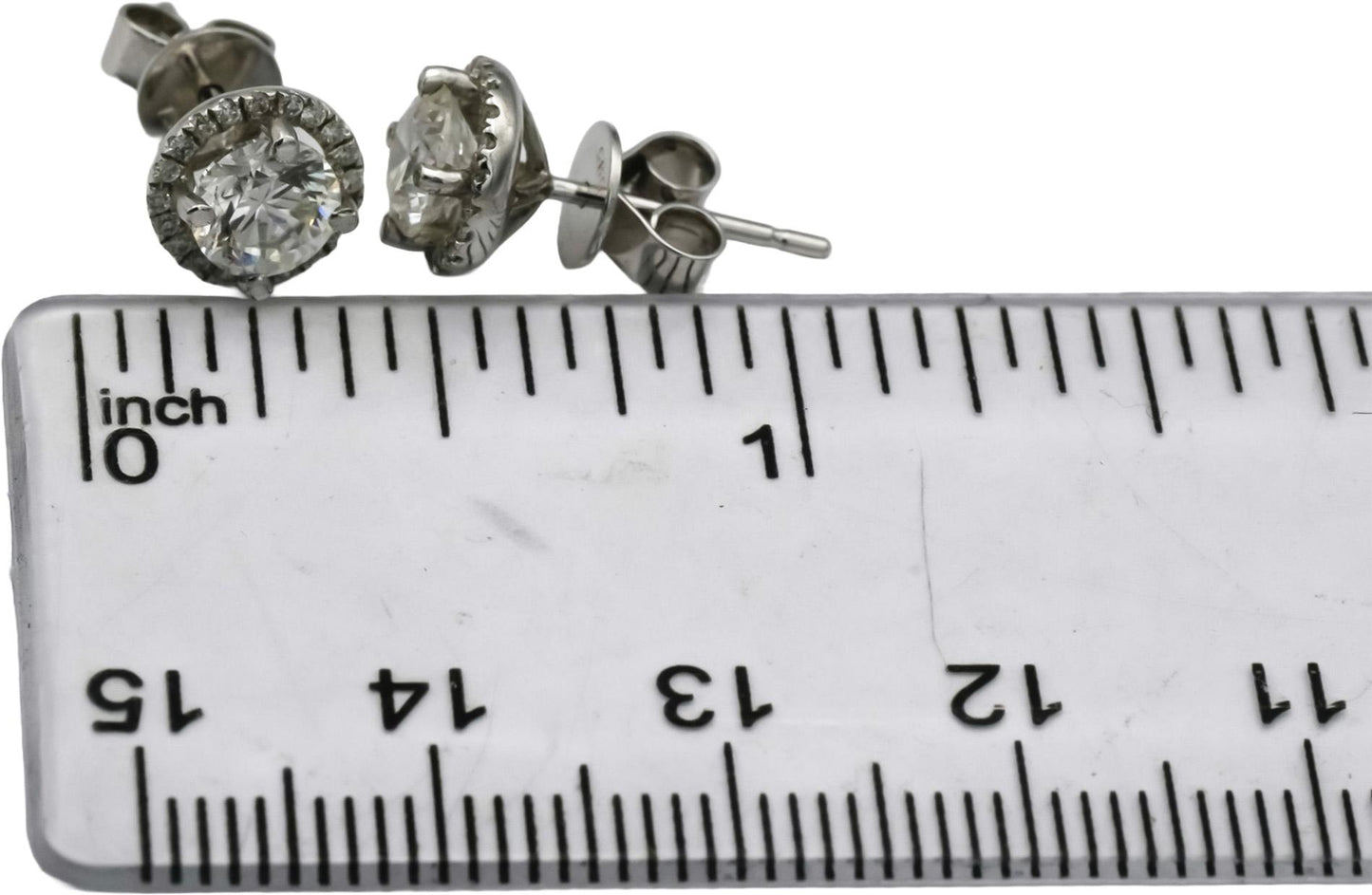 18k White Gold Round Diamond Halo Stud Earrings 1.55CT w/ 1.30CT Centers
