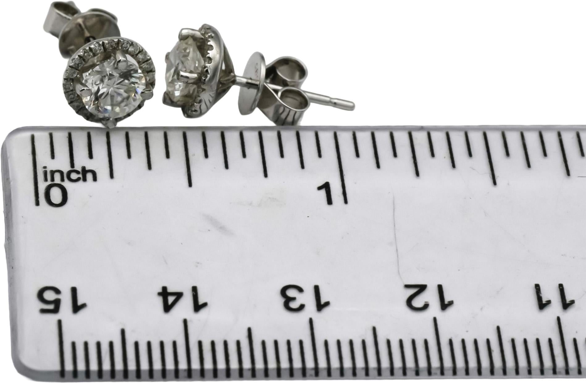 18k White Gold Round Diamond Halo Stud Earrings 1.55CT w/ 1.30CT Centers