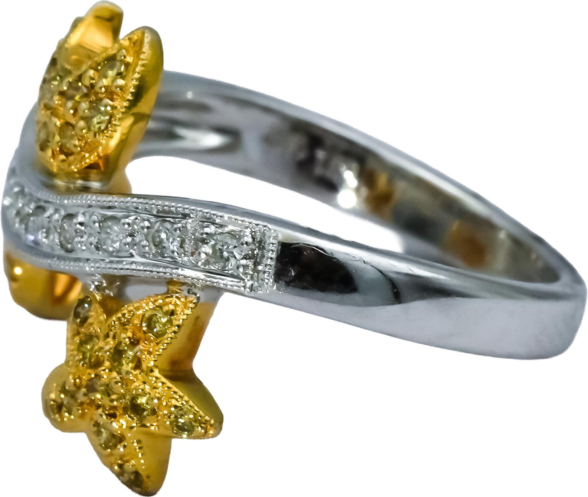 18k White and Yellow Gold Round Diamond Heart Moon Star Ring 0.30CT Size 6.5