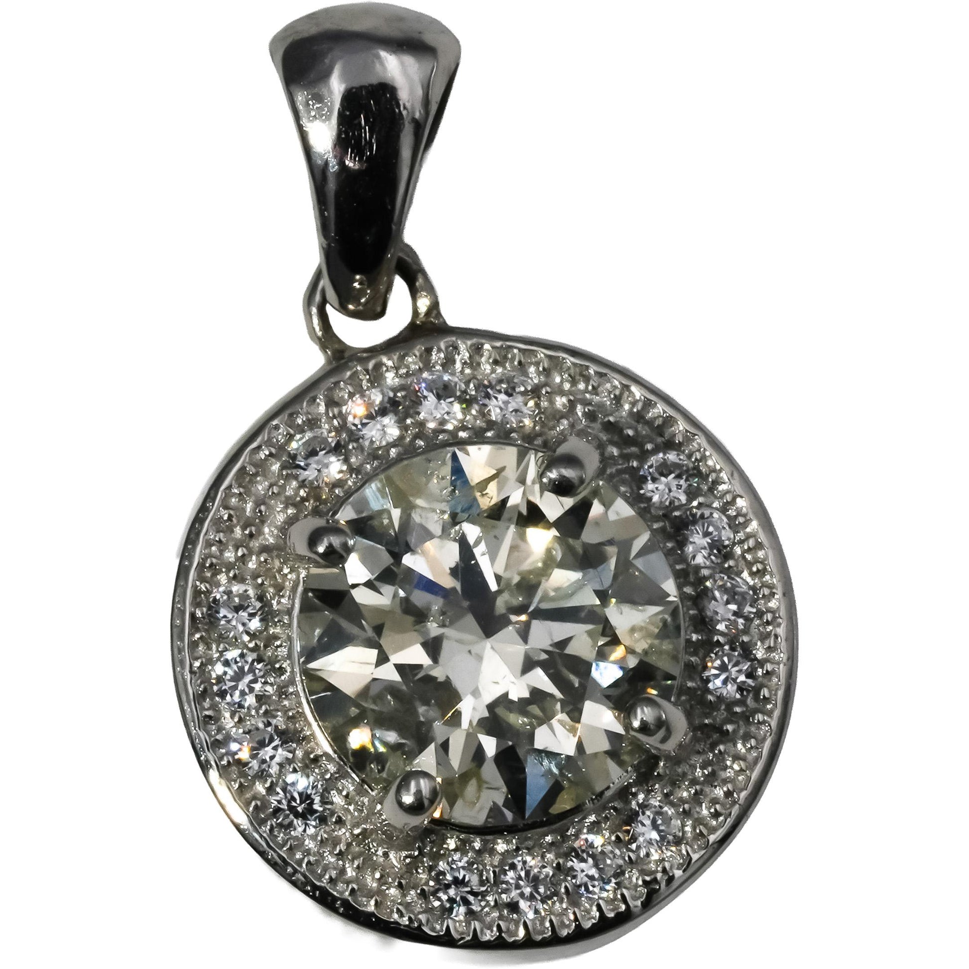 14k White Gold Round Diamond Pendant 1.78CT w/ 1.53CT Center