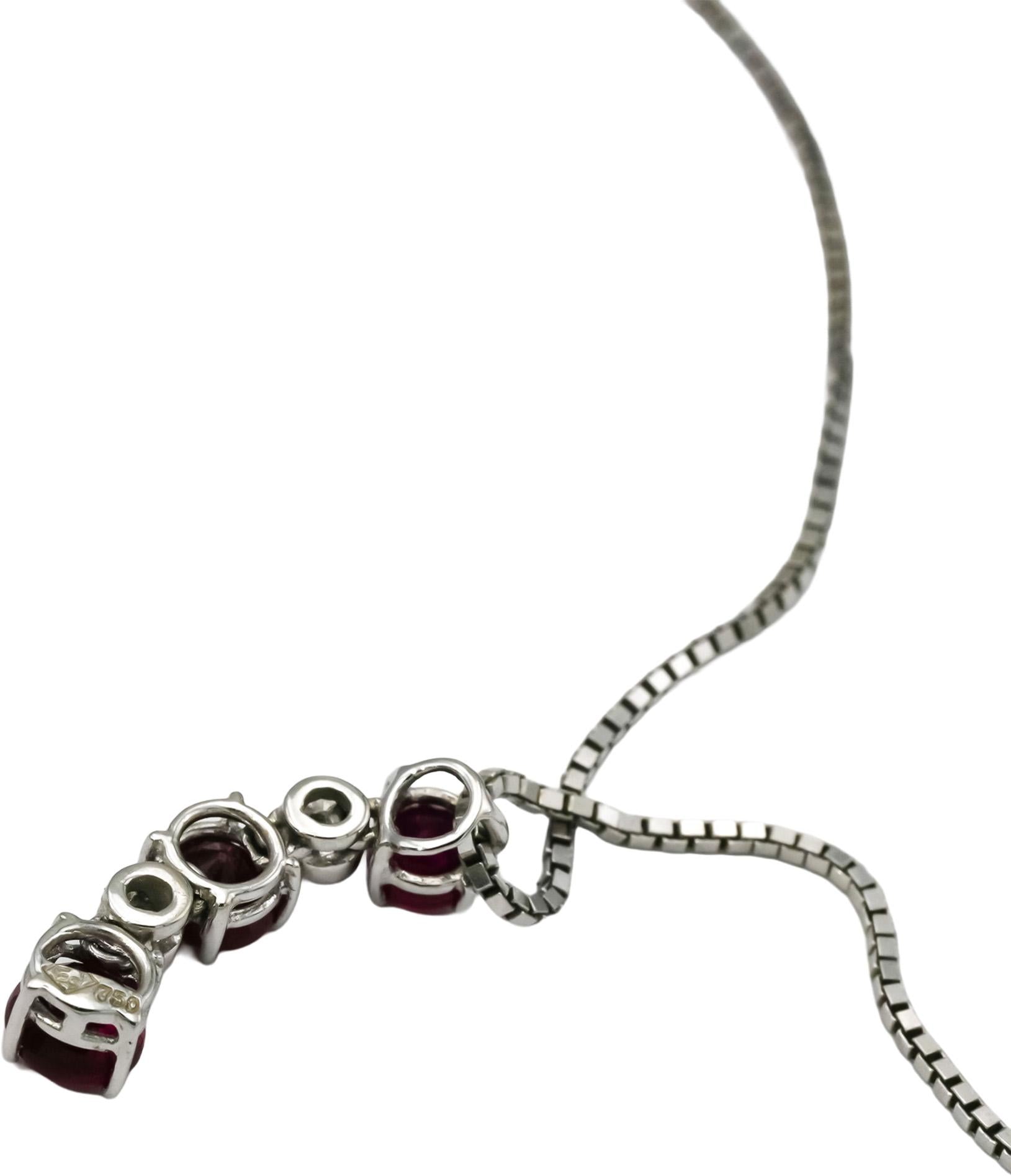 14k White Gold VS Diamond and Ruby Pendant Necklace 1.65CT