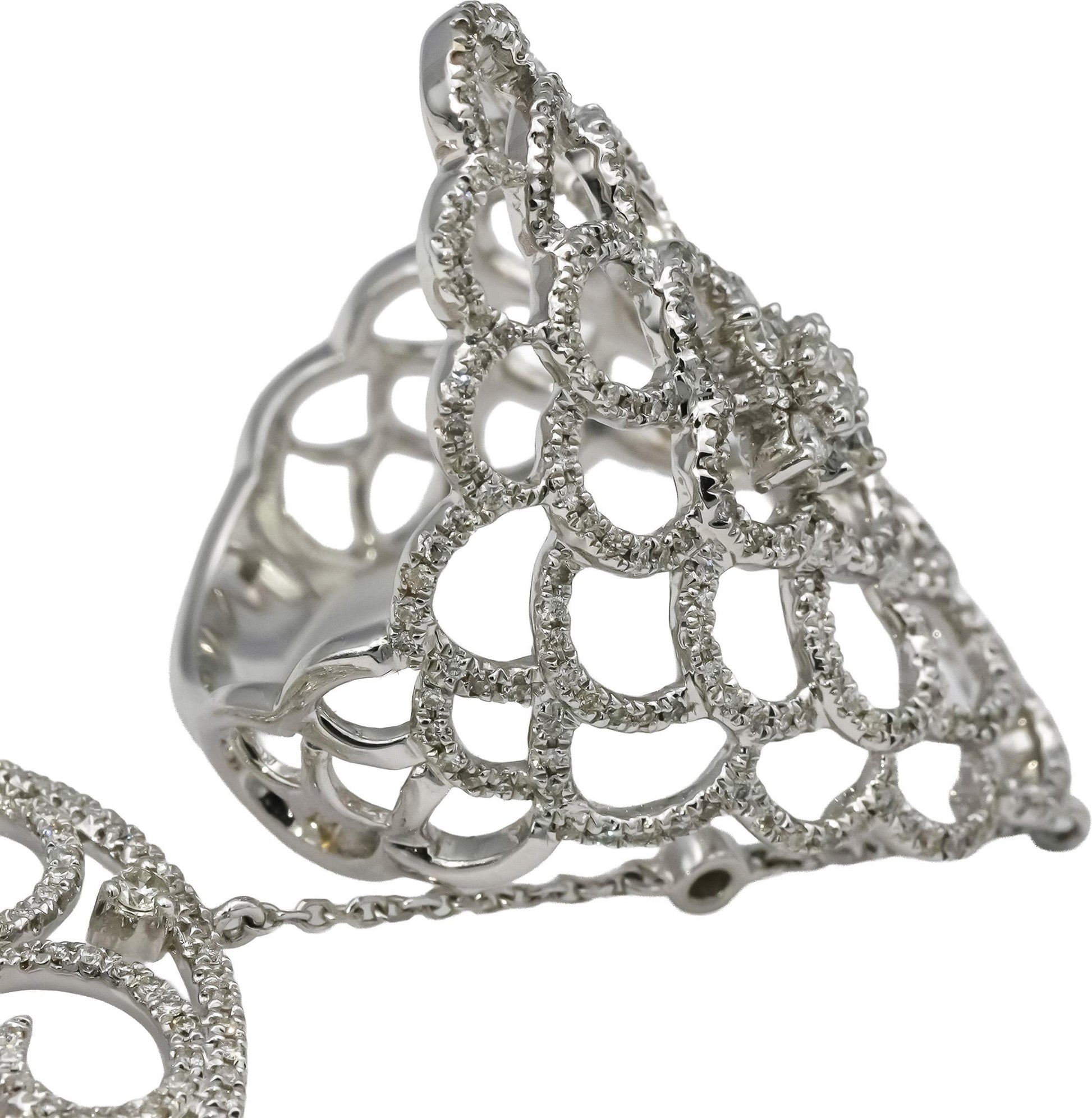 18k White Gold VS Round Diamond Fancy Finger Bracelet 2.0CT