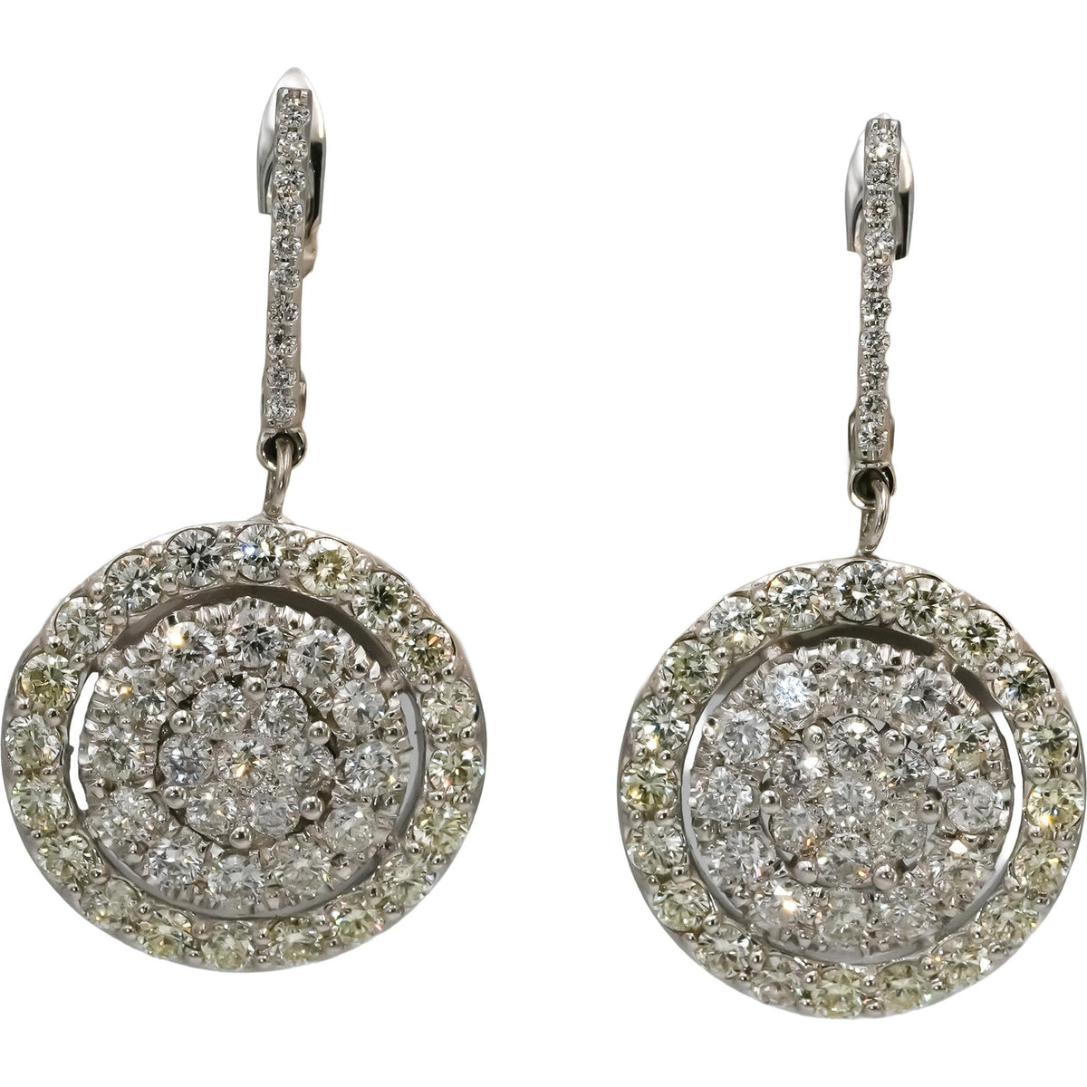 14k White Gold Round Diamond Cluster Circle Dangle Drop Earrings 4.0CT