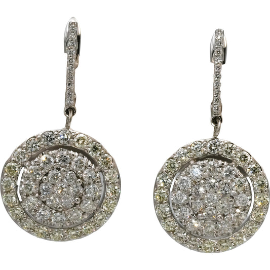 14k White Gold Round Diamond Cluster Circle Dangle Drop Earrings 4.0CT