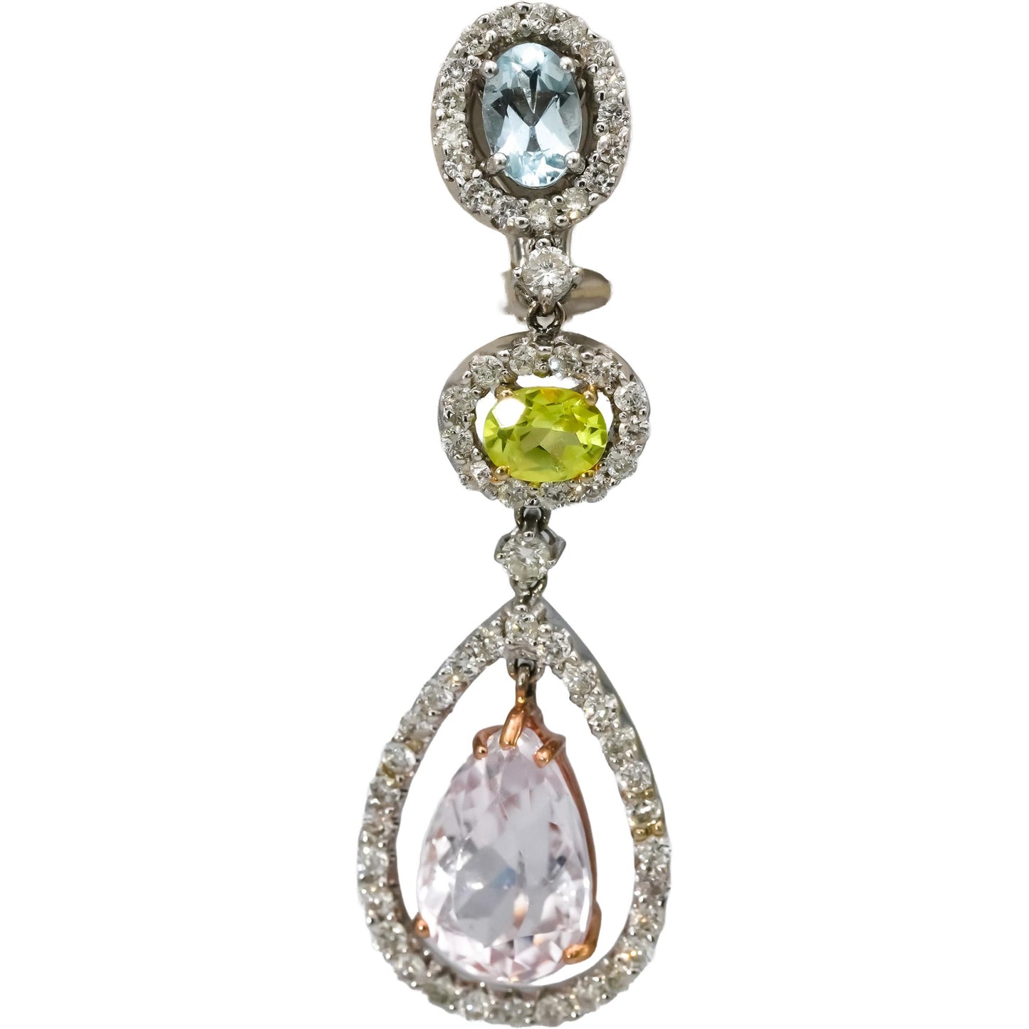 18k White Gold Diamond Aquamarine Yellow Topaz Dangle Earrings 1.50CT