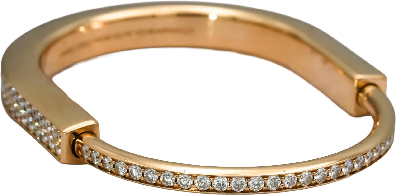TIFFANY & CO. 18k Rose Gold VS Diamond Lock Bangle Bracelet 4.64CT $45k Retail
