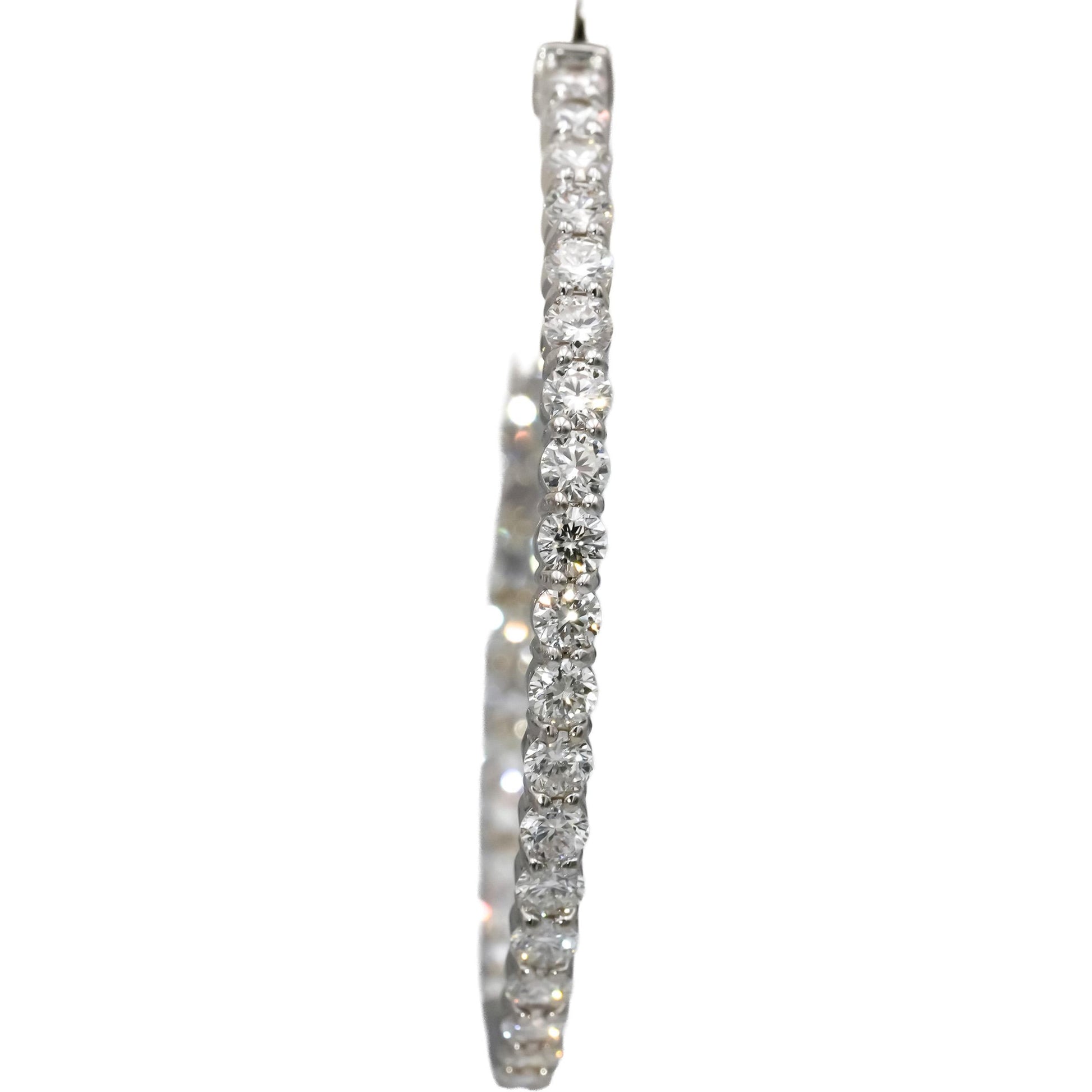 14k White Gold VS Round Lab-Grown Diamond Inside Out Hoop Earrings 5.69CT