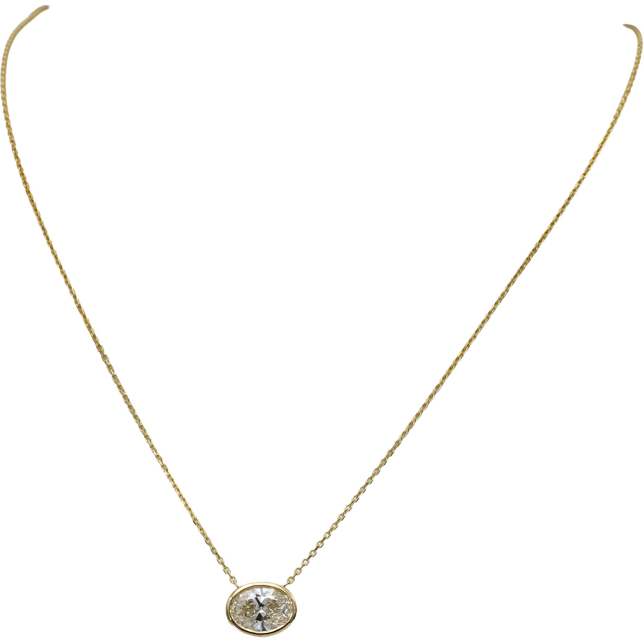 IGI 14k Yellow Gold VS1/G Lab-Grown Oval Diamond Pendant Necklace 2.35CT