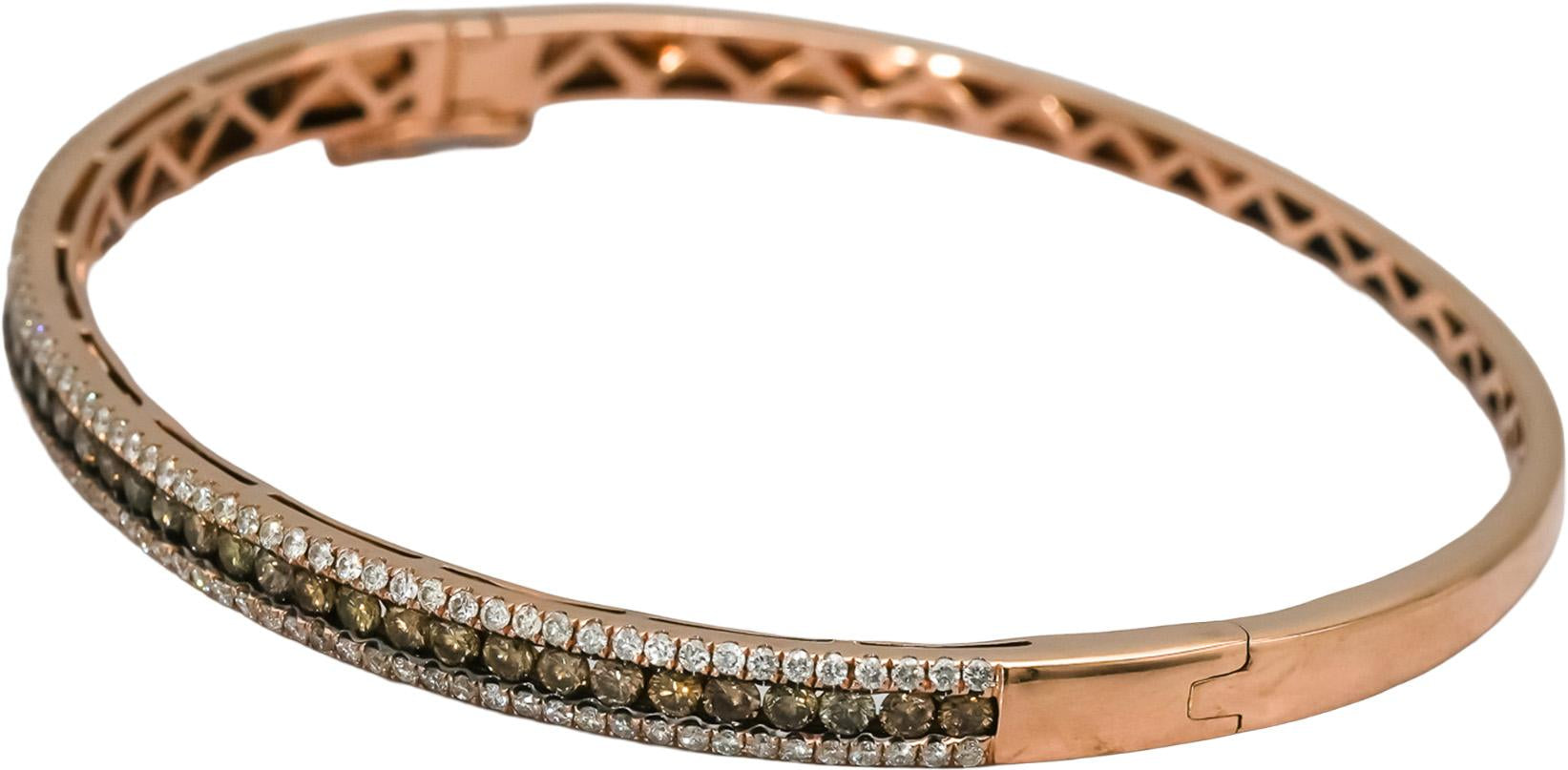 LE VIAN 14k Rose Gold White & Chocolate Diamond Hinged Bangle Bracelet 2.50CT
