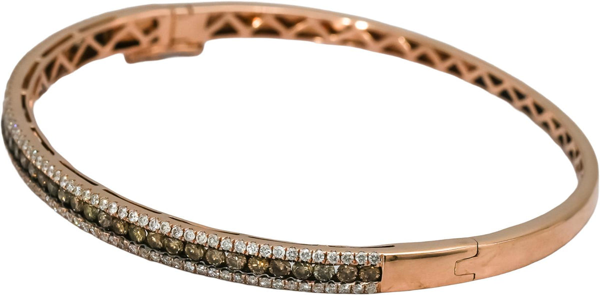 LE VIAN 14k Rose Gold White & Chocolate Diamond Hinged Bangle Bracelet 2.50CT
