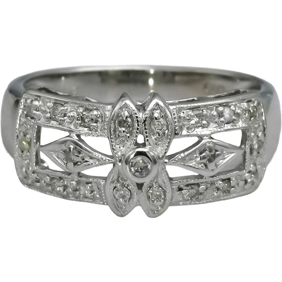 14k White Gold Round Diamond Milgrain Ring 0.25CT Size 6.25