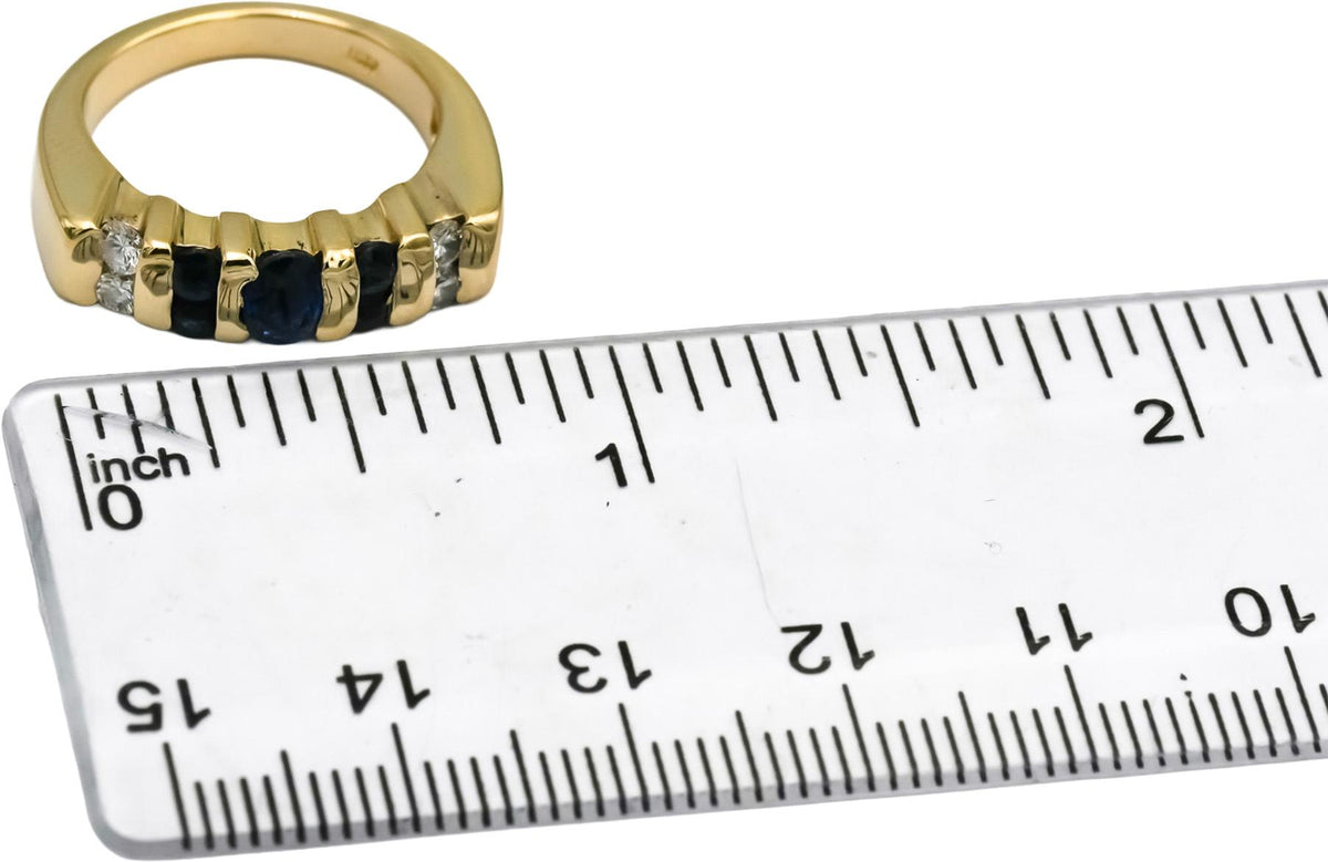 14k Yellow Gold Diamond and Sapphire Band Ring 0.90CT Size 5.25