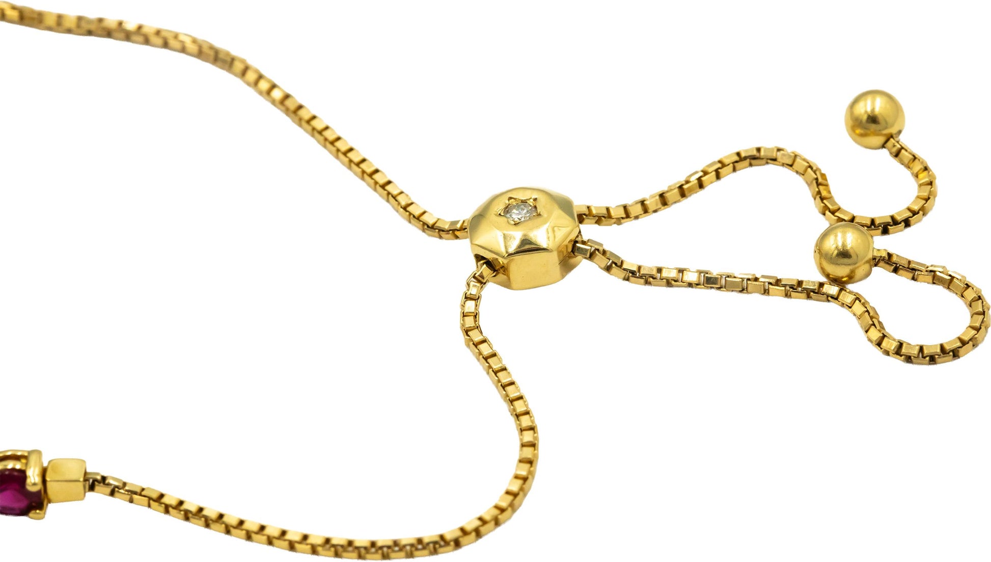 18k Yellow Gold Round Diamond and Ruby Adjustable Size Tassel Bracelet 3.57