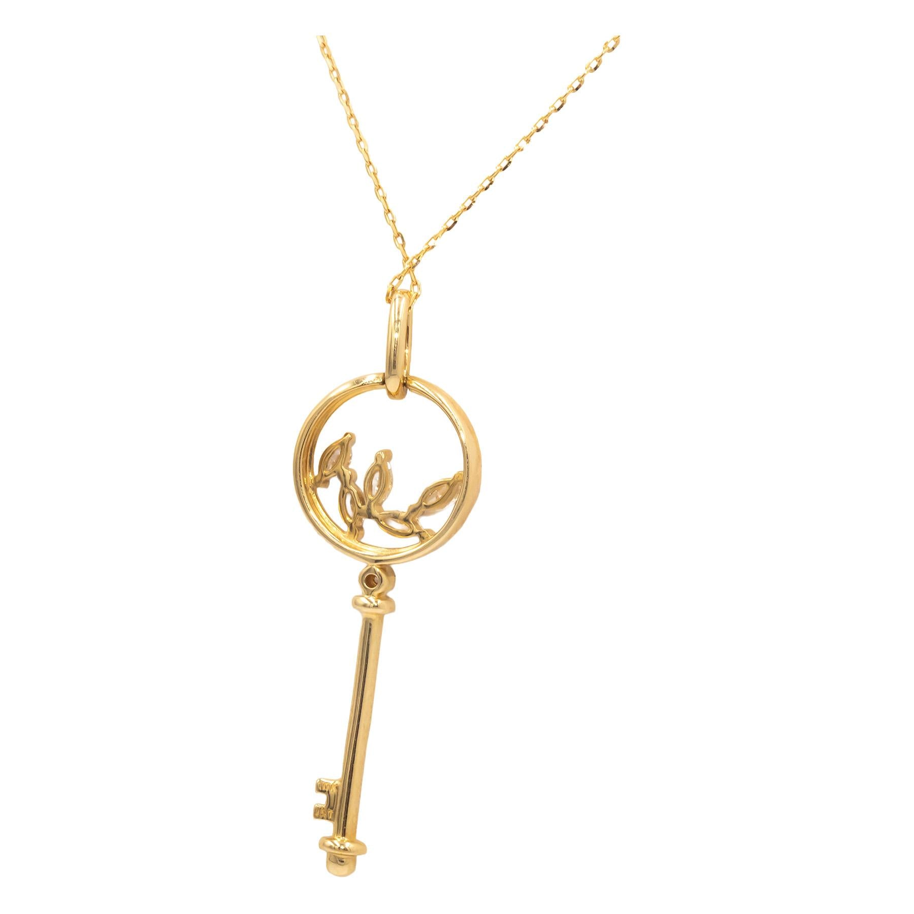 10K White & Yellow Gold Marquise Diamond Dangle Key Pendant Necklace