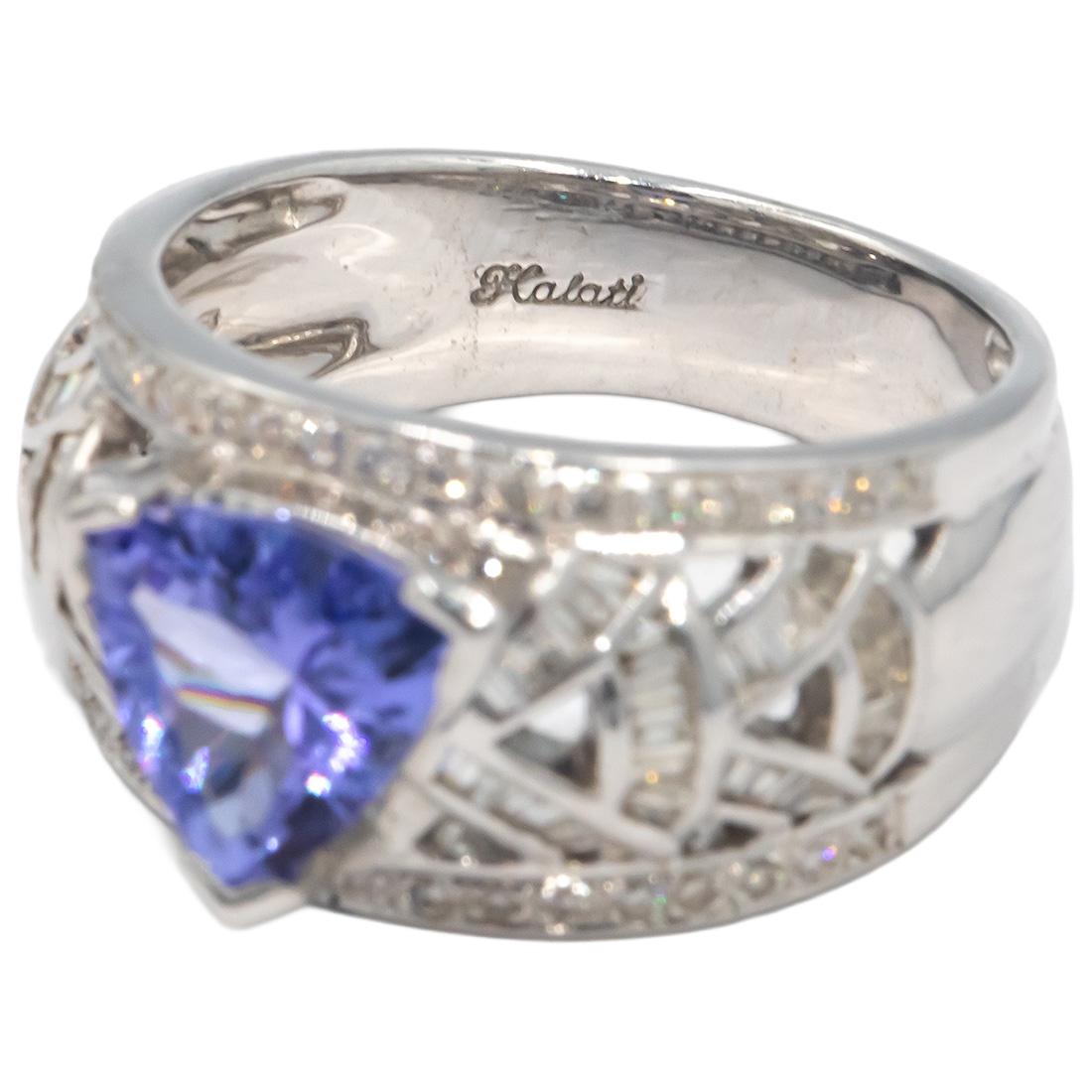 KALATI 18k White Gold 2.28CT Diamond and Tanzanite Ring Size 6.25