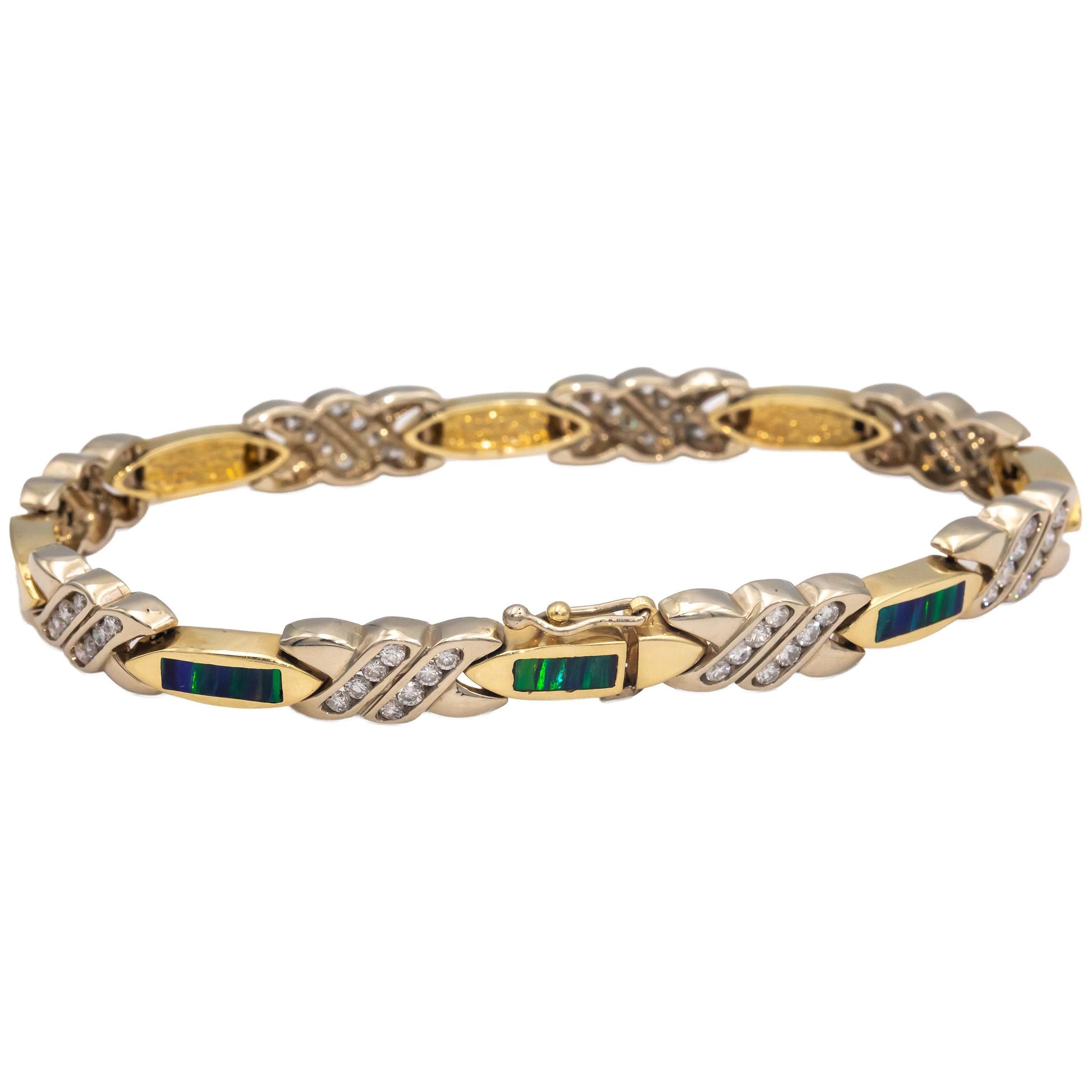14k Yellow Gold Round Diamond and Painted Enamel Fancy Link Bracelet 1.75CT