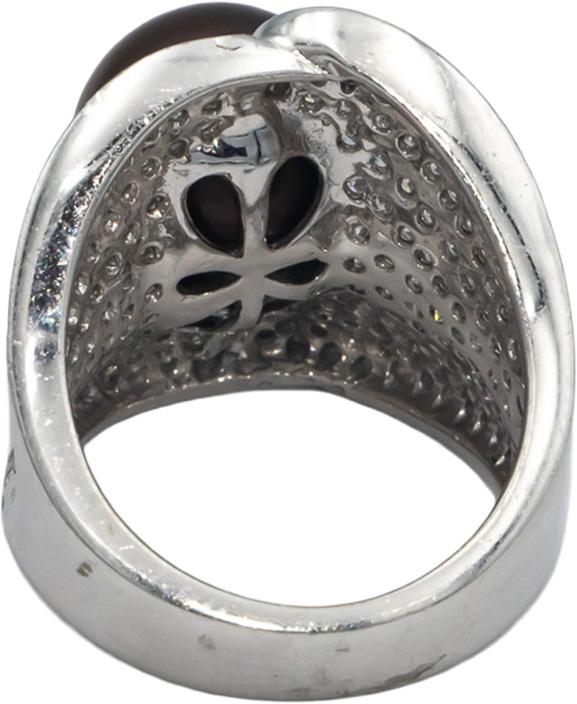 18k White Gold Diamond and  Pearl Cluster Ring 12mm Pearl 3.0CT Size 7