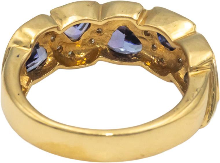 KALATI Designer 14k Yellow Gold 0.90CT Diamond and Tanzanite Ring Size 6.75