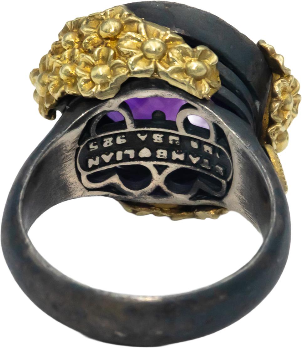 STAMBOLIAN 18k Gold Sterling Silver 5.52CT Diamond Amethyst Ring Size 6.25