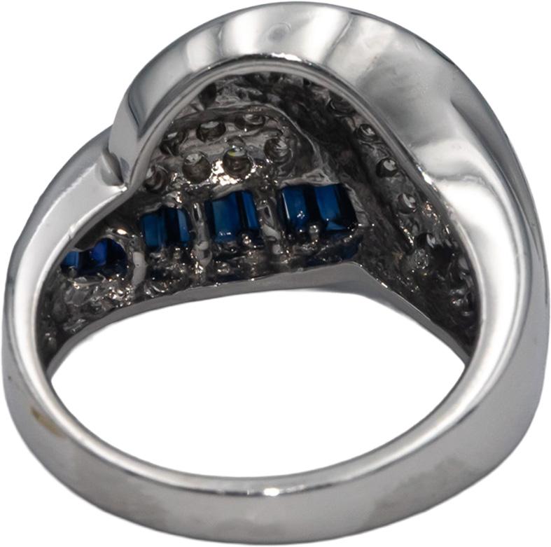 14k White Gold 1.40CT Diamond and Blue Sapphire Swirl Cluster Ring Size 7