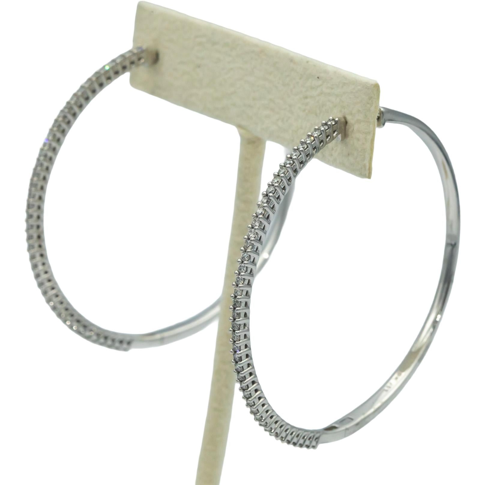 10k White Gold Round Diamond Jumbo Inside Out Hoop Earrings 1.0CT