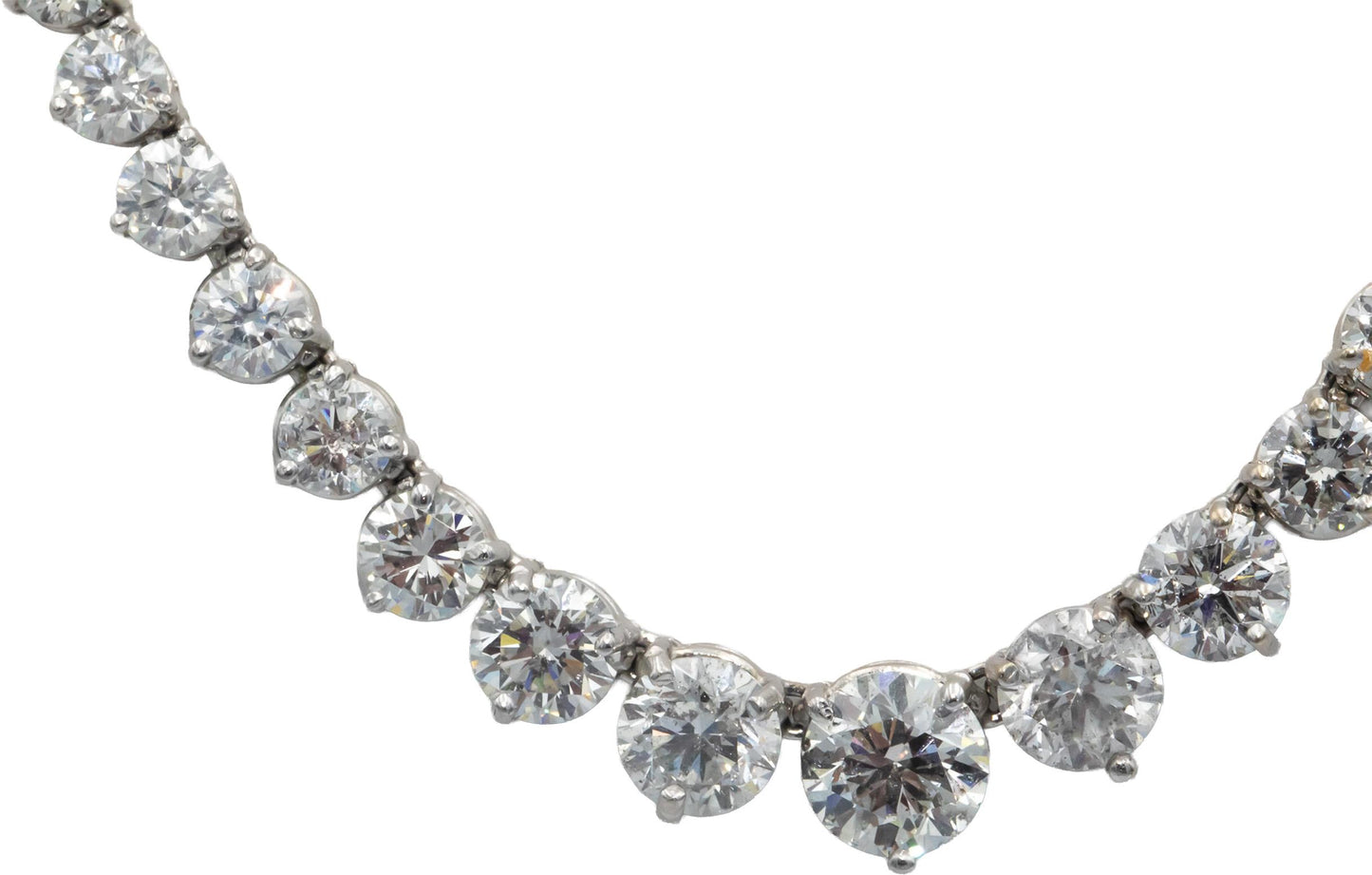 Round Cut Diamond 18k White Gold Riviera Necklace Graduated Width 30.93CT