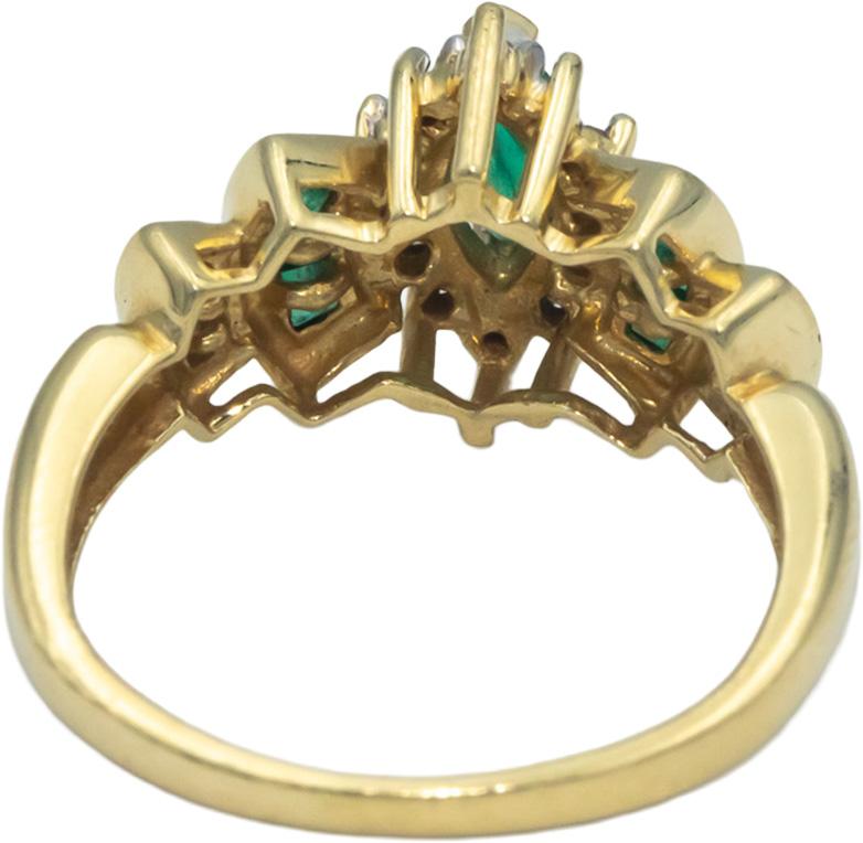 Vintage 14k Yellow Gold 0.40CT Diamond and Emerald Ring Size 7