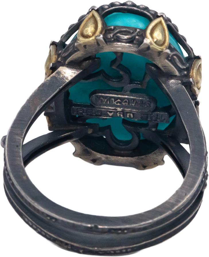 STAMBOLIAN 18k Gold Sterling Silver 10.0CT Amazonite Solitaire Ring Size 7.75