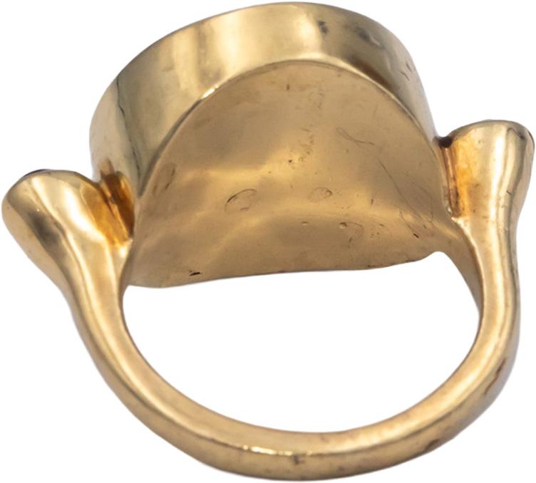 14k Yellow Gold 0.20CT Roman Coin and Cabochon Ruby Cocktail Ring Size 5.5